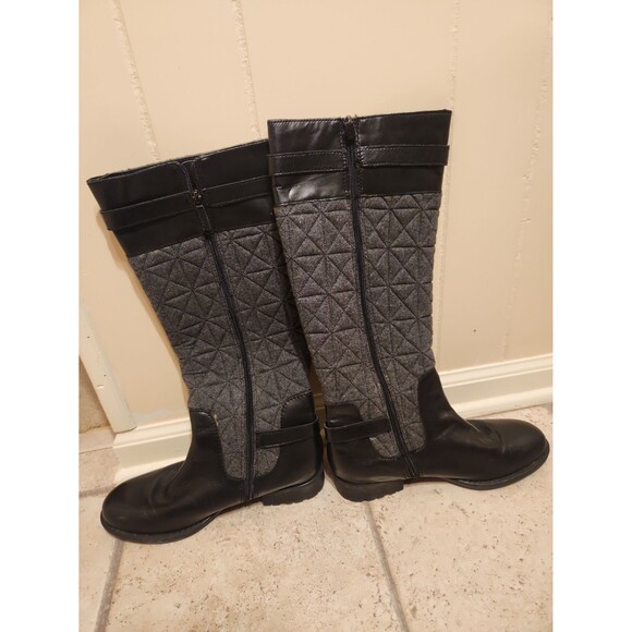 Franco Sarto "Penelope" Black Leather & Gray Wool-blend Tall Riding Boots Sz 9.5 - Picture 5 of 10